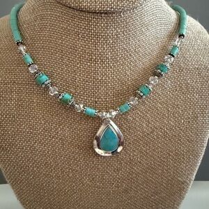 Southwestern Boma Heshi Turquoise Sterling Silver Pendant Necklace VTG🔥